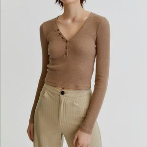 Pull & Bear Ribbed Henley Top